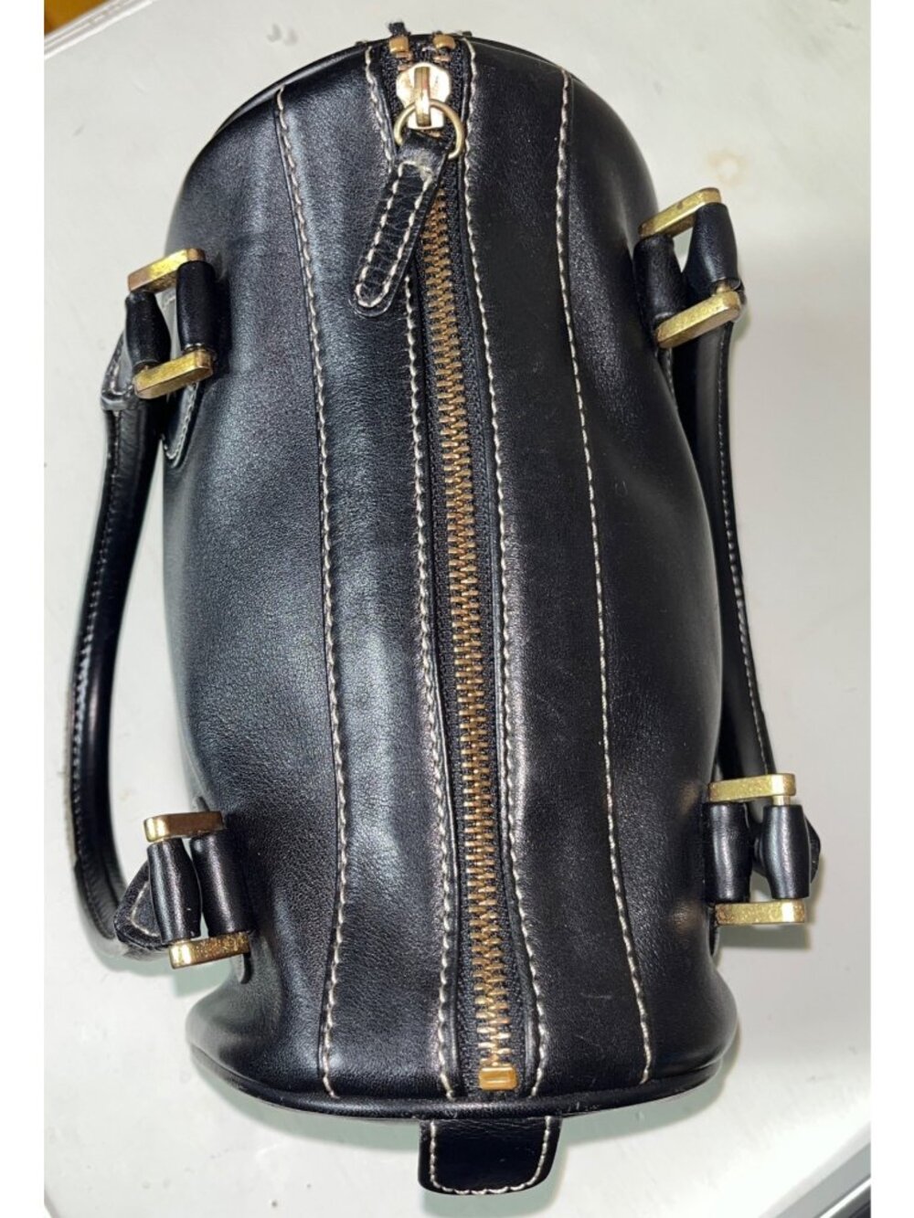 J Crew Leather Black Satchel Small 8.5x5 Top Handles Structured Roomy Bag Purse - Picture 2 of 16